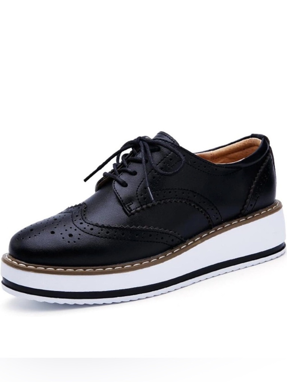 Women's Black Platform Lace-Up Oxford Shoes